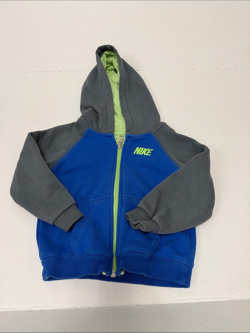 Nike Kids Blue and Gray Zip Hoodie with Lime Accents